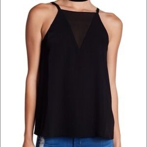 Cooper & ella Black Deep V-Neck Mesh Tank Top Shirt Blouse Size XS